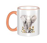 WSHFFILO Elephant and Sunflower Printed Ceramic Mug with Coloured Edging Drinking Cup Coffee Mug