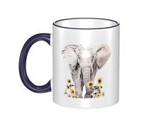 WSHFFILO Elephant and Sunflower Printed Ceramic Mug with Coloured Edging Drinking Cup Coffee Mug