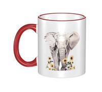 WSHFFILO Elephant and Sunflower Printed Ceramic Mug with Coloured Edging Drinking Cup Coffee Mug