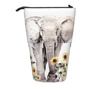 WSHFFILO Elephant and Sunflower Printed Pencil Telescopic Expandable Pen Pouch
