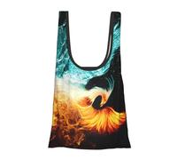 WSHFFILO fire and water phoenix printed Fold eco-friendly shopping bag Portable tote storage bag