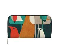 WSHFFILO Flock of Birds Printed Leather Hand Wallet Long Clutch Leather Wallet