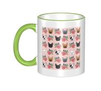 WSHFFILO French Bulldog and Flowers Printed Ceramic Mug with Coloured Edging Drinking Cup Coffee Mug
