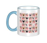 WSHFFILO French Bulldog and Flowers Printed Ceramic Mug with Coloured Edging Drinking Cup Coffee Mug