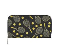 WSHFFILO Funny Tennis Racquets and Tennis Balls Printed Leather Hand Wallet Long Clutch Leather Wallet