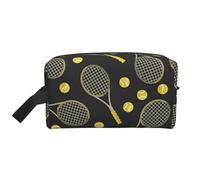 WSHFFILO Funny Tennis Racquets and Tennis Balls Printed Storage Bag Makeup Bag Travel Toiletry Bag