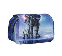WSHFFILO Galaxy Astronaut Printed Double Clamshell Pen Case Pencil Pouch Portable Stationery Bag