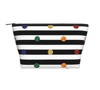 WSHFFILO Glitter Rainbow Polka Dot Stripe Black and White Printed Daily Storage Bag Makeup Bag Travel Toiletry Bag Cosmetic Bag