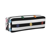 WSHFFILO Glitter Rainbow Polka Dot Stripe Black and White Printed Leather Pencil Case Pencil Pouch