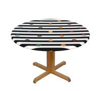 WSHFFILO Glitter Rainbow Polka Dot Stripe Black and White printed Oxford fabric round tablecloth Elastic Table Protector