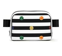 WSHFFILO Glitter Rainbow Polka Dot Stripe Black and White Printed Square-Shaped Fashionable Waist Bag Casual Chest Bag