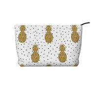 WSHFFILO Gold Glitter Pineapples Fruit Printed Corduroy Makeup Bag Travel Toiletry Bag Cosmetic Bag Clutch Bag