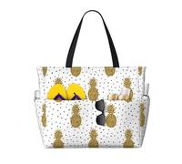 WSHFFILO Gold Glitter Pineapples Fruit printed Large Capacity Beach Travel Bag Shoulder Bag