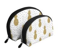 WSHFFILO Gold Glitter Pineapples Fruit Printed Portable Bags Clutch Pouch Makeup Bag