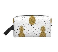 WSHFFILO Gold Glitter Pineapples Fruit Printed Storage Bag Makeup Bag Travel Toiletry Bag