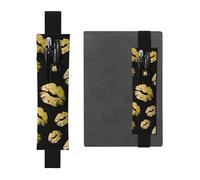 WSHFFILO Gold Lips Printed Leather Pen Holder Bookmark Pencil Case