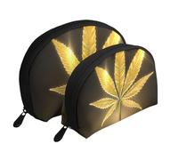 WSHFFILO Golden Cannabis Printed Portable Bags Clutch Pouch Makeup Bag