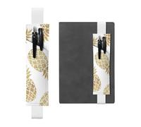 WSHFFILO Golden Pineapple Background Printed Leather Pen Holder Bookmark Pencil Case