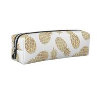 WSHFFILO Golden Pineapple Background Printed Leather Pencil Case Pencil Pouch