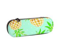 WSHFFILO Green Pineapple Printed Leather Pencil Case Portable Stationery Pouch
