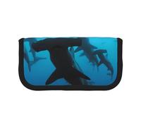 WSHFFILO Hammerhead Sharks Printed Canvas Pen Case Pencil Pouch Portable Stationery Pouch