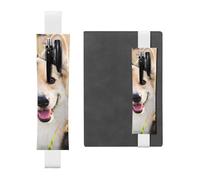 WSHFFILO Happy Corgi Dog Printed Leather Pen Holder Bookmark Pencil Case
