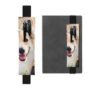 WSHFFILO Happy Corgi Dog Printed Leather Pen Holder Bookmark Pencil Case