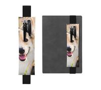 WSHFFILO Happy Corgi Dog Printed Leather Pen Holder Bookmark Pencil Case