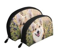 WSHFFILO Happy Corgi Dog Printed Portable Bags Clutch Pouch Makeup Bag