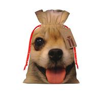 WSHFFILO Happy short-haired pomeranian printed Bag Jute Drawstring Gift Bag