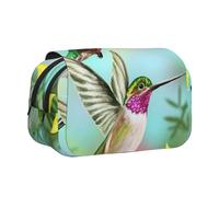 WSHFFILO Hummingbirds Red Flower Hibiscus Printed Double Clamshell Pen Case Pencil Pouch Portable Stationery Bag