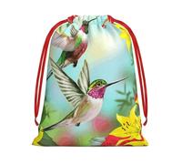 WSHFFILO Hummingbirds Red Flower Hibiscus printed Drawstring Gift Bag Decoration Gift Wrap Bags