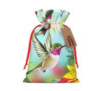 WSHFFILO Hummingbirds Red Flower Hibiscus printed Gift wrapping bag Jute Drawstring Gift Bag