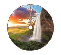 WSHFFILO Iceland Waterfall River Field Sunset printed Christmas tree skirt Christmas Tree Skirt Base Cover