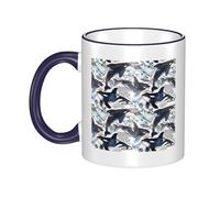 WSHFFILO Killer Whale Printed Ceramic Mug with Coloured Edging Drinking Cup Coffee Mug