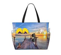 WSHFFILO Lake under Sunset printed Large Capacity Beach Travel Bag Shoulder Bag