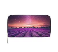 WSHFFILO Lavender Fields Printed Leather Hand Wallet Long Clutch Leather Wallet