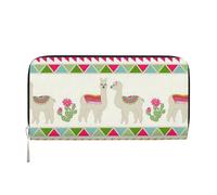 WSHFFILO Llama and Cactus Printed Leather Hand Wallet Long Clutch Leather Wallet