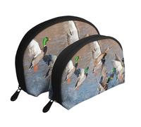 WSHFFILO Mallard Ducks Printed Portable Bags Clutch Pouch Makeup Bag