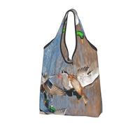 WSHFFILO Mallard Ducks printed Portable shopping bag storage bag tote