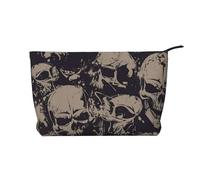 WSHFFILO Many Skulls Get Together Printed Corduroy Makeup Bag Travel Toiletry Bag Cosmetic Bag Clutch Bag
