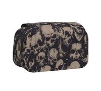 WSHFFILO Many Skulls Get Together Printed Double Clamshell Pen Case Pencil Pouch Portable Stationery Bag
