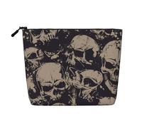 WSHFFILO Many Skulls Get Together Printed Fake Hemp Makeup Bag Travel Toiletry Bag Cosmetic Bag Clutch Bag