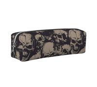 WSHFFILO Many Skulls Get Together Printed Leather Pencil Case Pencil Pouch