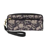 WSHFFILO Many Skulls Get Together Printed Pencil Case Small Makeup Bag Portable Stationery Pouch