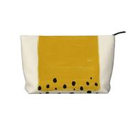 WSHFFILO Mustard Yellow and Black Printed Corduroy Makeup Bag Travel Toiletry Bag Cosmetic Bag Clutch Bag