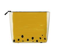 WSHFFILO Mustard Yellow and Black Printed Fake Hemp Makeup Bag Travel Toiletry Bag Cosmetic Bag Clutch Bag