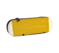 WSHFFILO Mustard Yellow and Black Printed Leather Pencil Case Portable Stationery Pouch