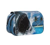 WSHFFILO Ocean Shark Printed Double Clamshell Pen Case Pencil Pouch Portable Stationery Bag