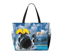 WSHFFILO Ocean Shark printed Large Capacity Beach Travel Bag Shoulder Bag